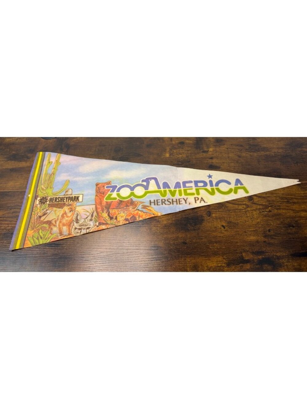 Vintage ZooAmerica Hersheypark Pennant Flag With Colorful Wildlife Illustration